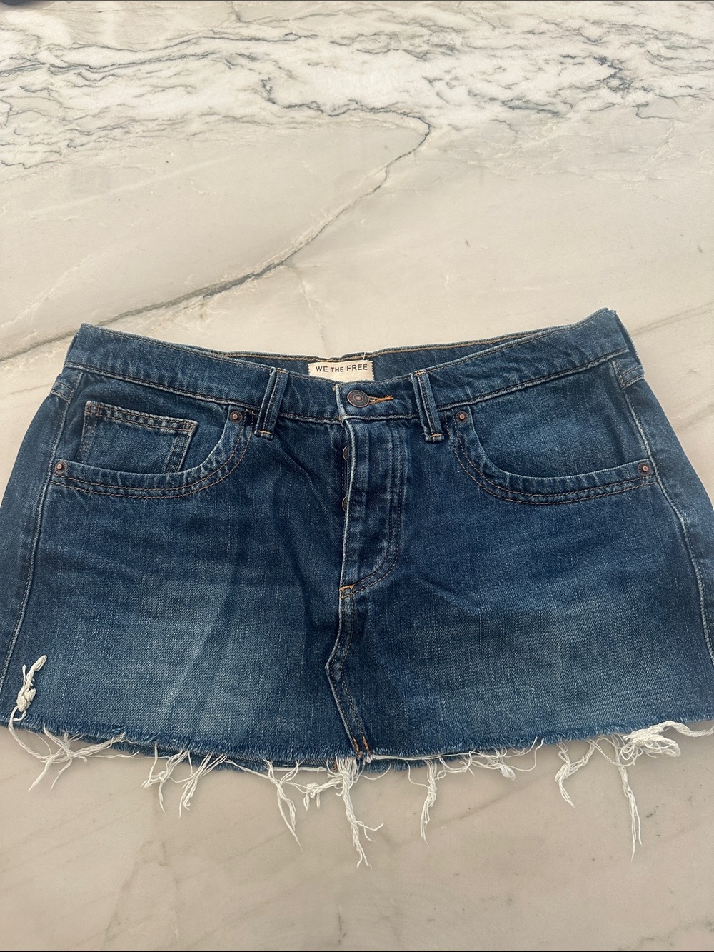 Free People Blue Frayed Hem Denim Mini Skirt